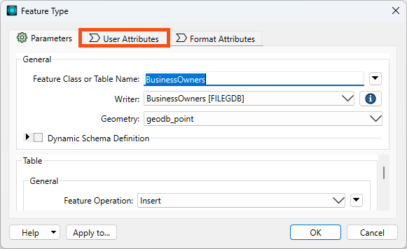 User Attributes tab